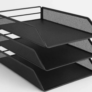 Stackable Desk Organizer Trays for Paper and Files Set of 3 Letter Size Document Storage Racks for Office Desktop Organization Matte Black