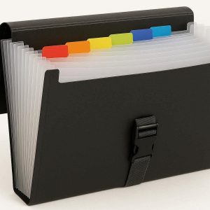 Expanding File Folder 13 Pockets Letter Size Accordion Document Organizer with Colored Tabs and Secure Buckle Closure for Office and School