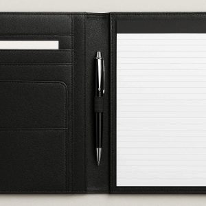 Leather Portfolio Folder for Interviews Professional Document Organizer with Business Card Slots and Pen Holder for Men and Women Black