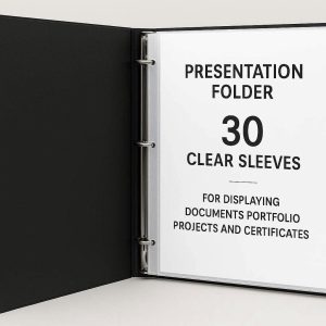 Presentation Folder with 30 Clear Sleeves Plastic Sheet Protector Binder for Displaying Documents Portfolio Projects and Certificates Black
