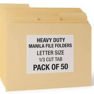 Heavy Duty Manilla File Folders Letter Size Pack of 50 Classic 1/3 Cut Tab Document Folders for Office Filing and Record Keeping Buff