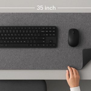 Felt Desk Pad with Anti Slip Backing Large Wool Blend Desk Mat for Keyboard and Mouse Comfort and Warmth for Office Desk Grey 35x17 Inch