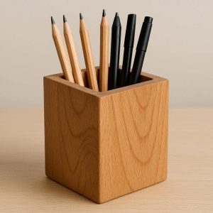 Wooden Pen Holder for Desk Handcrafted Solid Beech Wood Pencil Cup for Office Stationery Organization and Minimalist Home Decor Natural