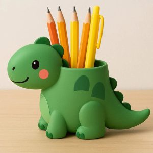 Cute Animal Shaped Pen Holder for Kids Desk Decorative Dinosaur Pencil Cup for School Classroom and Children Stationery Organization Green